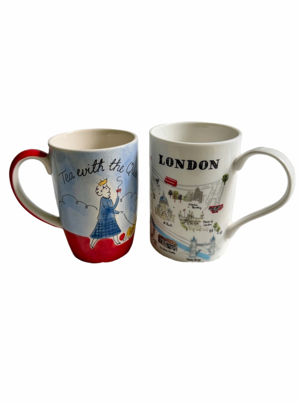 Bundle 2 London Coffee/Tea Cup Mugs Whittard of Chelsea Alice Tait Map Queen